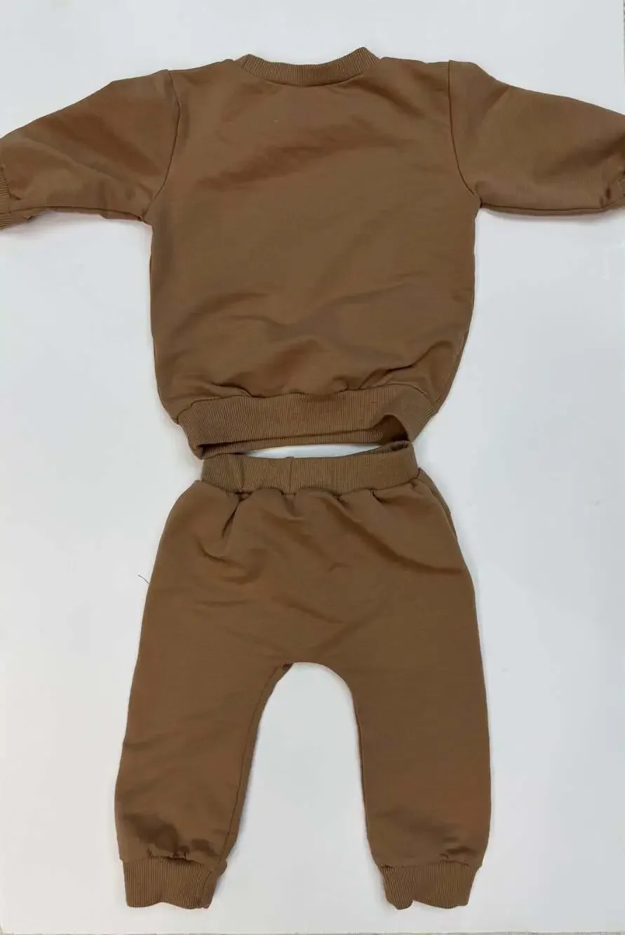 Mama's Bestie Brown Sweatshirt and Jogger Pants 2-Piece Outfit Size 80